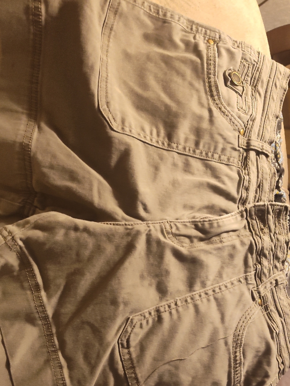 ONE5ONE Khaki Cargo Pants with Blue & Yellow Floral Trim